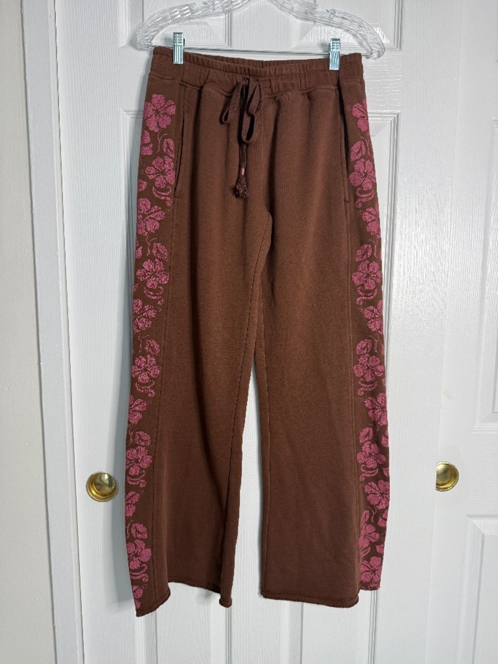 ROXY Brown Floral Side Stripe Low Rise Sweatpants NWT Size S - Picture 4 of 9